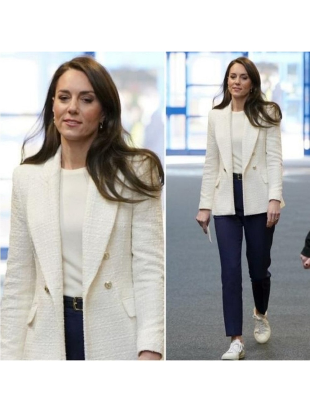 ZARA IVORY DOUBLE BREASTED TEXTURED WEAVE TWEED BLAZER JACKET XS - Picture 4 of 14